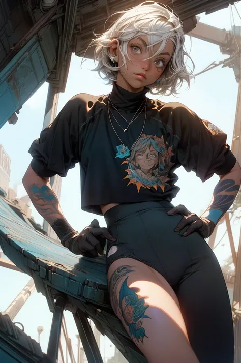 CG K Ultra-realistic ,((de primera calidad、8k、32K、masterpiece、nffsw:1.3)), (superfine illustration)、(super high resolution), (((cuerpo adulto))), (((1 chica en))), ((( bob de pelo corto ))), 25 year old cyberpunk gladiator with perfect body, Hombreras con ...