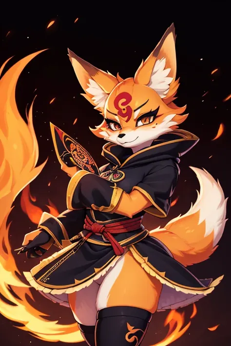 1 chica,solo,, arte oficial, fondo de pantalla de unidad 8k, ultra detallado, hermoso and aesthetic, hermoso, Obra maestra, mejor calidad,, bruja kitsune, Fox mask, chaqueta haori, hechizo de fuego de zorro, fox familiar, transformation,