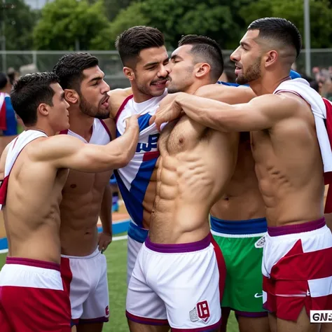 Capitan macho de futbol americano sumiso borracho y sin camisa, kissed and Abusado by a cheerleader gay man smaller, thinner y afeminado, bulto grande, desnudos, mostrando pectorales y abdominales completos,wet dreams, Big erection, besos, porno gay, fondl...