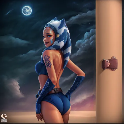 arafed woman in a blue bikini and a star wars mask, portrait of ahsoka tano, ahsoka tano, cutesexyrobutts, artgerm julie bell beeple, in style of artgerm, inspired by rossdraws, drawn in the style of artgerm, inspired by Greg Hildebrandt, jen bartel, full ...