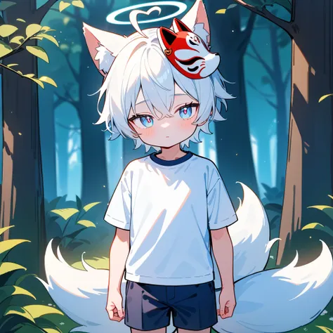 （masterpiece：1.2，high quality），8k，high resolution，a seven-year-old boy，cute boy，white hair，short hair，light blue eyes，heart ahog...