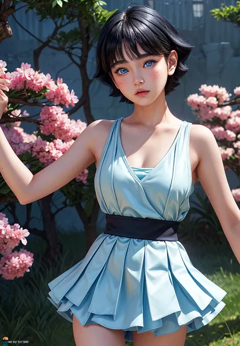 best,1girl ( Uzumaki Himawari ) , ( facial details ) , short hair ,details , age 18 femele ,plump body , no clothes , teenagerface , cute face , hot  , anime to be realistic , detailed charakter images , high quality photo , beautiful thin make up very rea...