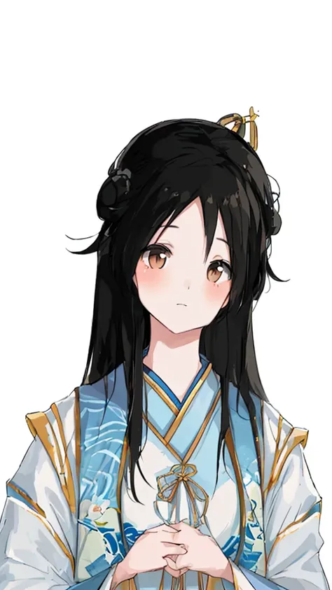 *Young female doctor in the Eastern Han Dynasty，Beautiful and cute，Mermaid，Gentle and kind，affectionately，Cool，HD，masterpiece，High degree of completion，Black Hair，Brown pupils，Single portrait front view，emphasize，emaciated，There is a bun*sit*Big watery eye...