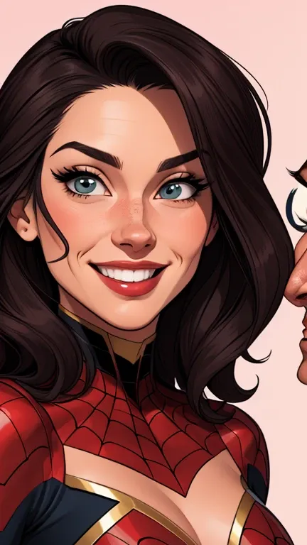 Spider Woman Potter Parker 90s Portrait Mode Together The 3 Characters Cartoon Style Digital Illustration Together Valentine Cartoon Style Character Portrait Mode Cartoon Style Character Facial Expression Happy Beautiful Smile and Small Six 