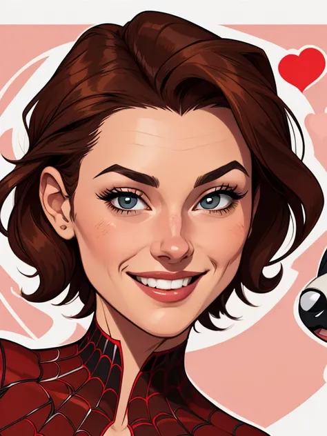 Spider Woman Potter Parker 90s Portrait Mode Together The 3 Characters Cartoon Style Digital Illustration Together Valentine Cartoon Style Character Portrait Mode Cartoon Style Character Facial Expression Happy Beautiful Smile and Small Six 