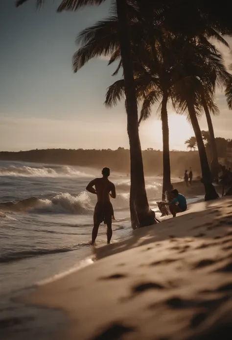 lual na praia, jovens homens e mulheres +18, mulheres de bikini surfando semi nuas