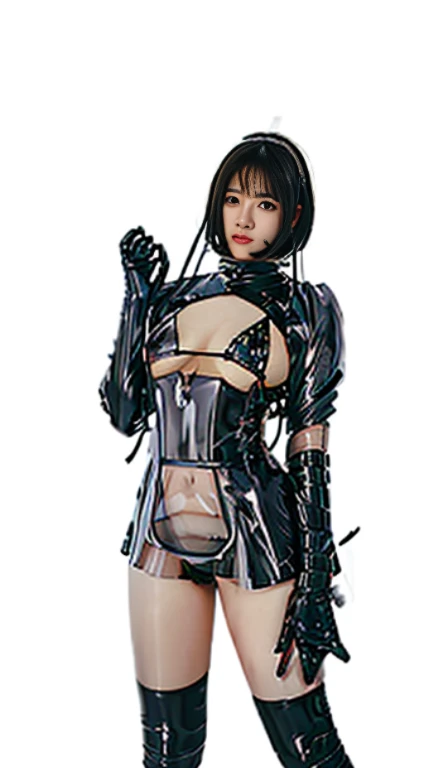 ((highest quality))、One Woman、Huge boobs:1.4、 、(Thin and clear tight vinyl long sleeve transparent latex balloon body inflatable suit:1.3)、Open your mouth、(inflationｰﾀﾌﾞﾙGloves)