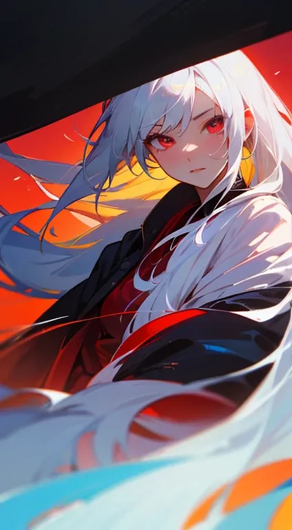 Close-up of a white-haired woman wearing a dress, pixiv contest winners, Fantasy Art, White-haired deity, Beautiful character painting, Yandere eyes, guweiz, has long white hair, has long white hair, Long flowing hair and robes, dark red eyes