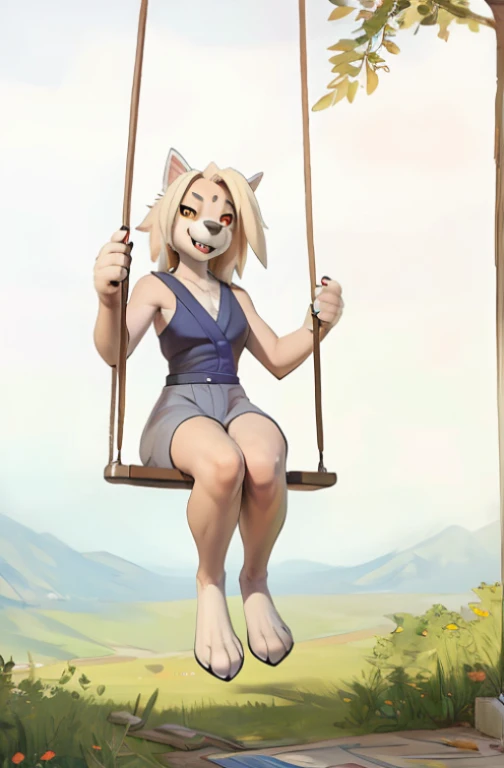 ((tsunade on a swing )), hentai,solo, female, short, shortstack,day time ,  , looking  at viewer,  background, extremely detailed, photorealistic, 3d render, high quality erotic digital art, detailed eyes , good anatomy, good perspective,  towards viewer, ...