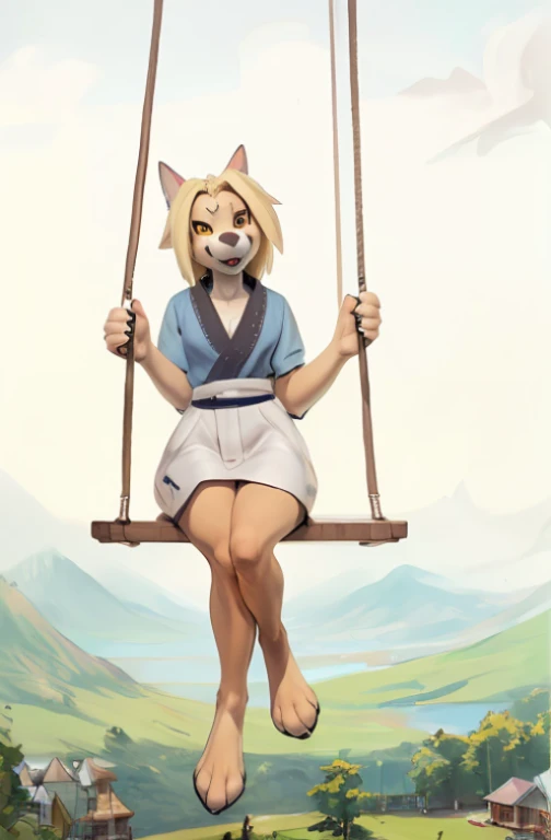 ((tsunade on a swing )), hentai,solo, female, short, shortstack,day time ,  , looking  at viewer,  background, extremely detailed, photorealistic, 3d render, high quality erotic digital art, detailed eyes , good anatomy, good perspective,  towards viewer, ...