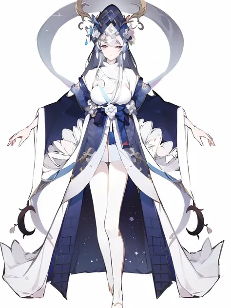 anime girl in a blue dress with a white cape and a sword, lunar themed attire, astral witch clothes, ((wearing aristocrat robe)), full body xianxia, full body adoptable, outfit design, flowing magical robe, character adoptable, clear outfit design, anime f...