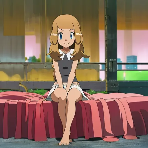 masterpiece, best quality, highres, in a park, depth of field, city in background, 1girl, solo, serena (pokemon), seductive, und...