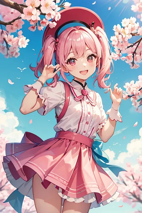 cherry blossomsミク,cherry blossoms,pink,Twin tails,smile,fine,highest quality, masterpiece,cute