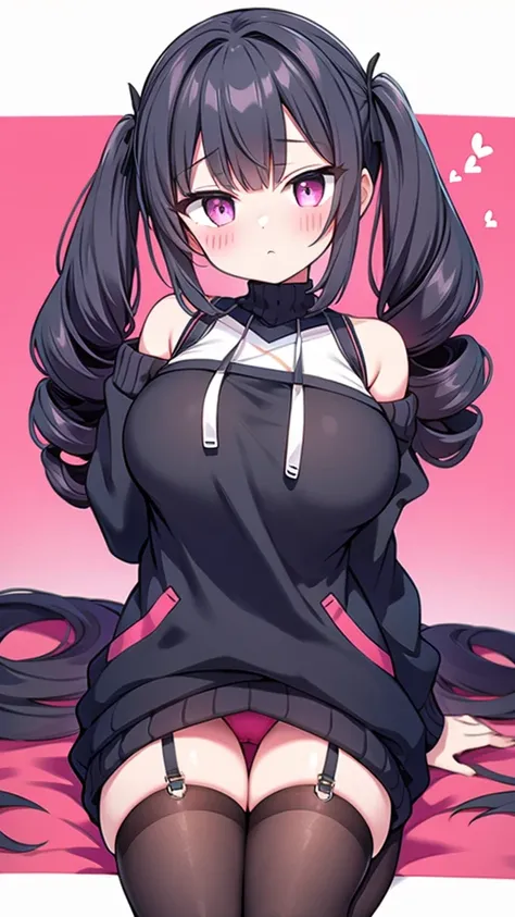  Twin Drill Midorigan plain black hoodie Twin Drill panchira huge breasts pink underwear