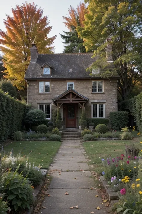 old house, stands in the depths of the autumn garden, 