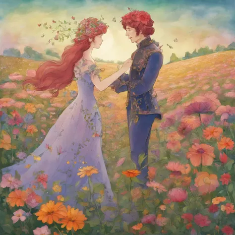 Man in a flower field、Two people