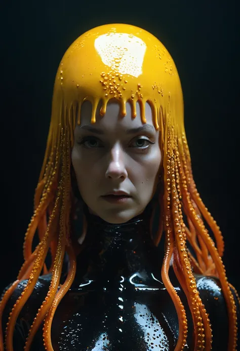 8K, ARTISTIC photogrAphy, best quAlity, mAsterpiece: 1.2), A (potrAit:1.2)  witch BLOOD Toon Doll Cthulhu nun QUEEN, ORANGE many octopus style tentacles, full body RAW candid cinema, yellow hair, 16mm, color graded portra 400 film, remarkable color, ultra ...