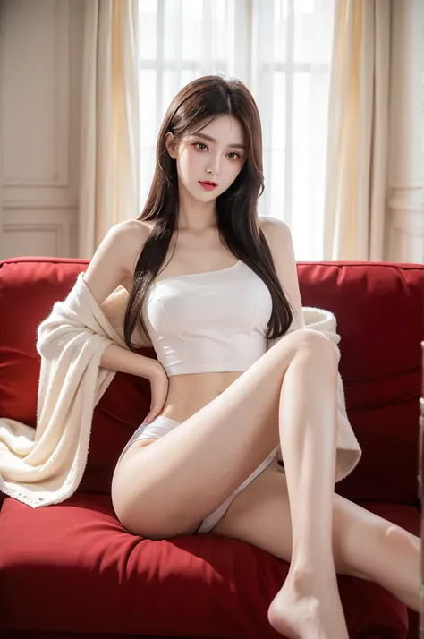 Royal sister，delicate eyes，Detailed faceature face，mature body，tall figure，Alluring figure，Leg length，4k，HD，long black hair，medium sized breasts，sensual，（White semi transparent underwear，lace，tight，one shoulder。Uniform clothing，）Good face shape，little cher...