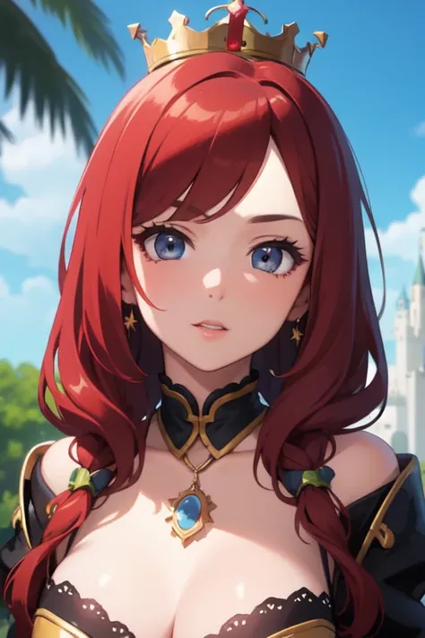 ((best quality)), ((masterpiece)), (detailed), perfect face, queen, castle, red hair