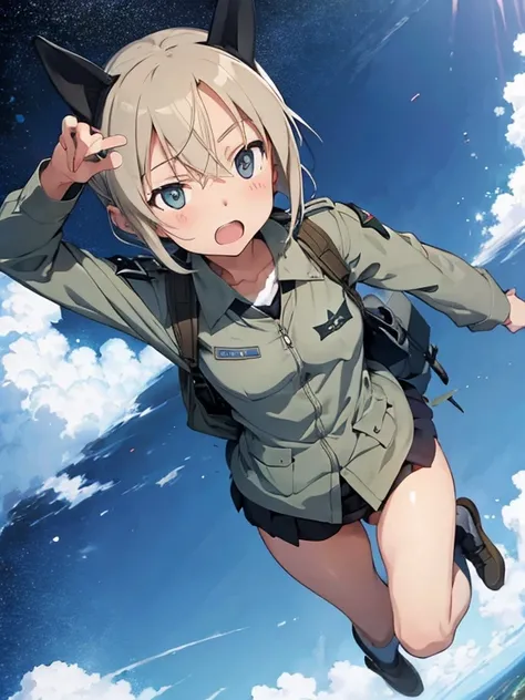 1girl free_fall from Altitude 10000m,(strike witches:1.2)