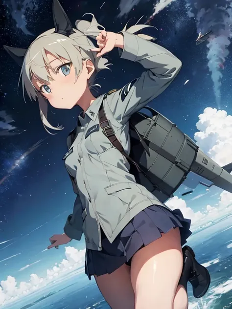 1girl florating in the sky at an altitude of 10000m,(strike witches:1.2)