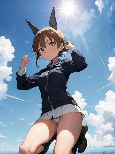 (1girl free_fall from 10000m above the ground), (out of focus background:1.4), (strike witches:1.2)