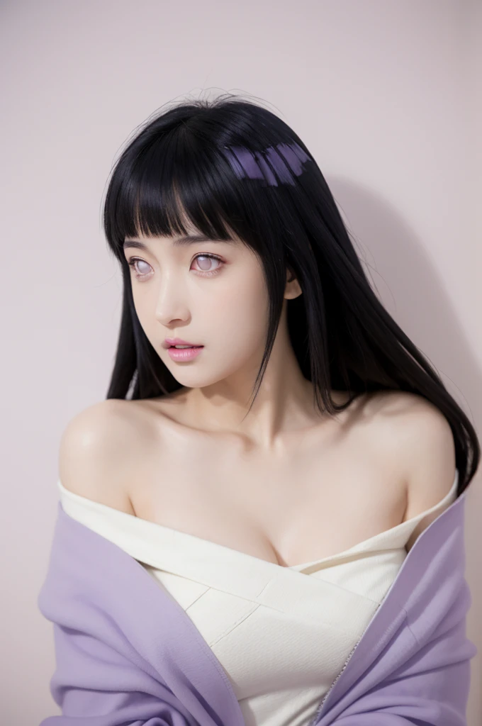 masterpiece, best quality, 1girl, looking at viewer, hinata(shippuden), parted lips, wind lift, bottomless, purple fabric kebaya,blue black hair, long hair, white eyes, solid eyes, large breast masterpiece, absurdres, hinata(boruto), 1girl, solo,mature fem...