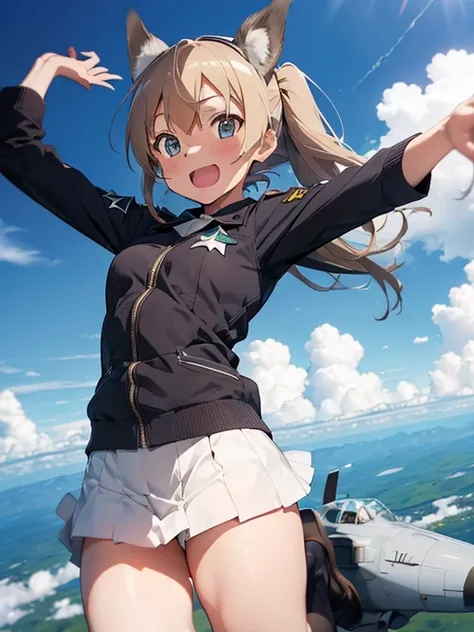 {(1girl free_fall from 10000m above the ground), (out of focus background:1.4)}, {1girl, beasts_ears}, (strike witches:1.2)}, {(cheerful:1.4), (candid shot)}