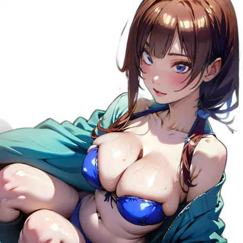 Cleavage、blush、The sun shines、Brown Hair、Cute light blue bikini、expose one&#39;s chest、Become very clear、neat hair、beautiful girl、Look here、naked