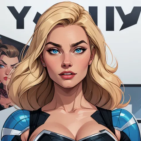 a Cartoon style digital illustration close-up of a woman with blonde hair and blue eyes, artgerm e lois van baarle, zenoscope, Betty Cooper, Lois van Baarle e Rossdraws, no estilo artgerm, artgerm julie bell beeple, retrato de emma geada, Invisible Woman, ...