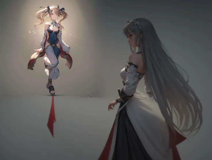 An anime girl with long hair and a white and red sleeve dress is walking, Gweitz, Kschaert Krentz Key Art Feminine, Beautiful full body concept art, Official character art, Anime Goddess, artwork in the style of Gweitz, Keqing of Genshin Impact, Magnificen...