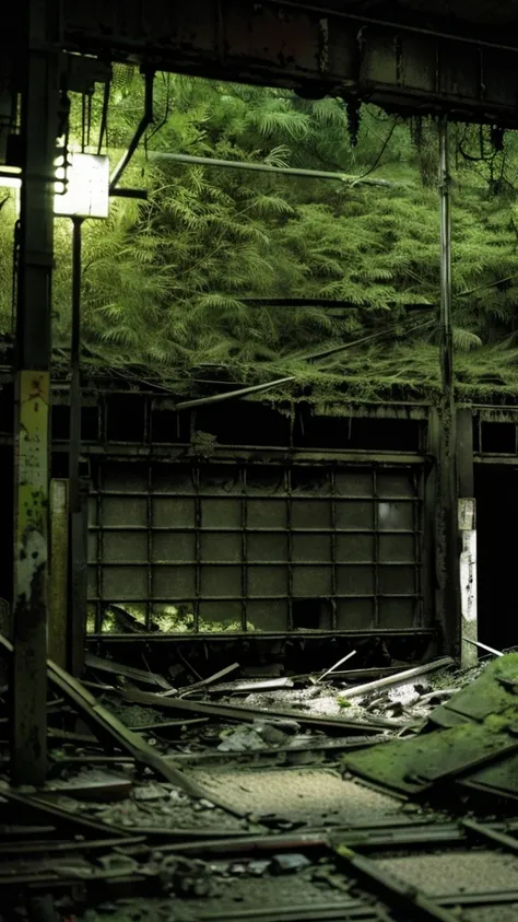 subway,moss,Collapse,Devastation,Inside the ruins,narrow eyes,Showa,Glasses,Women,adventure,Black and White,