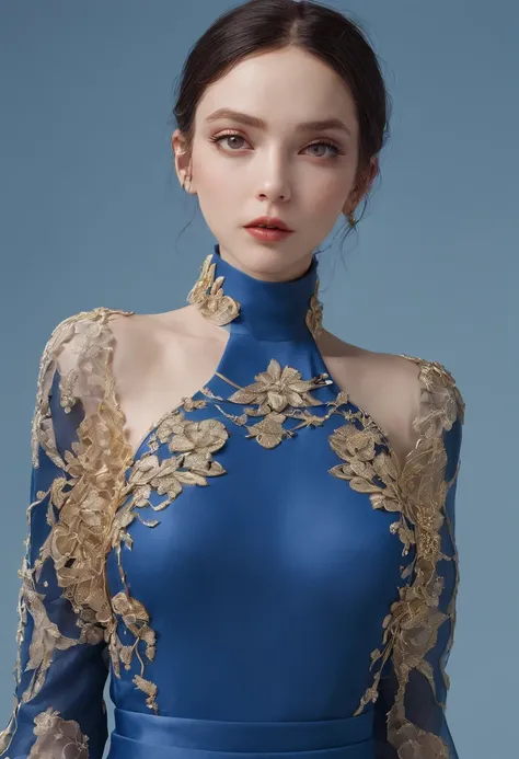 mulher arafada em um vestido azul com um cinto dourado e um colar, 8k 3D rendering character art, trends on cgstation, chengwei pot at art station, inspirado em Lan Ying, 8k art german bokeh, Arte detalhada de alta qualidade em 8K, deviantart artstation cg...