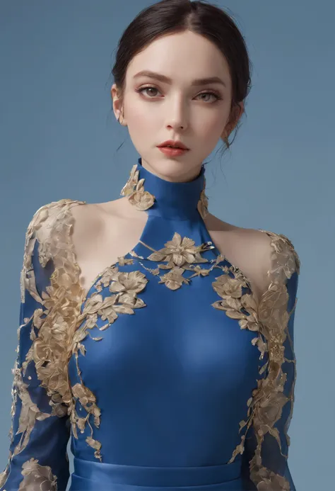 mulher arafada em um vestido azul com um cinto dourado e um colar, 8k 3D rendering character art, trends on cgstation, chengwei pot at art station, inspirado em Lan Ying, 8k art german bokeh, Arte detalhada de alta qualidade em 8K, deviantart artstation cg...