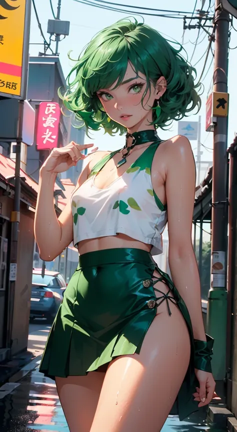 girl youtuber,(((1girl))),((extremely cute and beautiful green curly-haired girl)),

(short breasts:1.4),big butt,(((green curly hair:1.35,very curly hair,colored inner hair,ear breathing,short hair))),(((green_eyes:1.3))),intricate eyes,beautiful detailed...