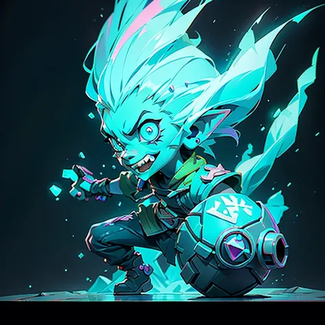 warrior, slimes, league of legends splashart, dark street, pulsing energy, ability image, avatar image ((Trigger studio style, graffiti art, rock punk, cubo neon colors))), 5:2
