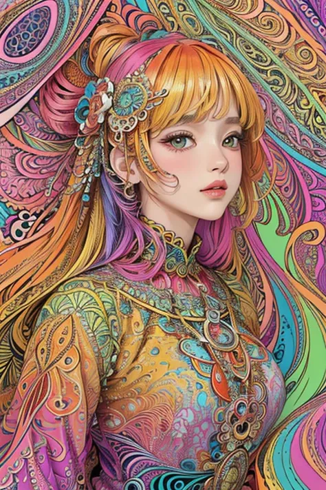 (masterpiece, top quality, best quality, official art, beautiful and aesthetic:1.2), (1girl:1.3), extremely detailed,(fractal art:1.2),colorful,highest detailed,(zentangle:1.2), (dynamic pose), (abstract background:1.5), (traditional dress:1.2), (shiny ski...