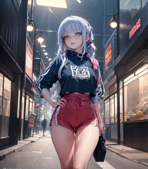 chef-d&#39;artwork, best quality, HuTaoV4, 1fille, Seulement, rougir, Twintails, cheveux longs, cheveux entre les yeux, ((Streetwear clothing)), ville, en plein air, nuit, affiche de film, Extremely detailed 8K, lisse, High resolution, ultra quality, cinem...