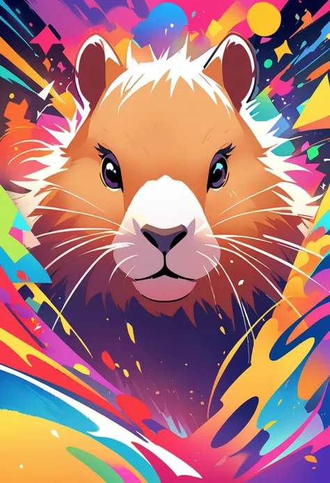 WPAP style:portrait of Capybara,color harmonize,watercolor-like rendering,happy and vibrant atmosphere,fun and modern twist,geometric shapes,funky patterns,bold and contrasting colors,expressive brushstrokes,energetic composition,dynamic lines and angles,a...