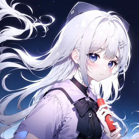 White Hair，Girl，KHD，4K，Expressionless face，Anime Style，profile，Night sky background，Spring Casual Fashion,