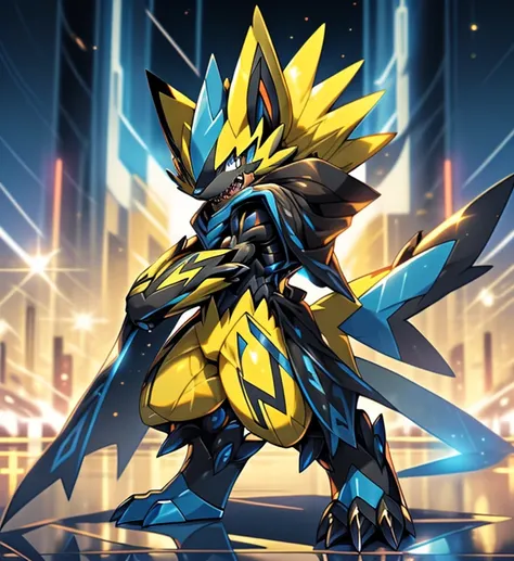 (masterpiece, best quality, detailed:1.2)
(pokémon)
detailed full body,
zeraora, furry heroes,
main color is yellow.
sparkling s...