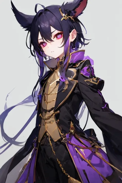 Male 、uniform、Mauve Skin、Purple Hair、、Black conjunctiva、black sclera、Embarrassed