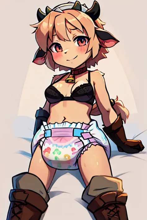 boy, cow, furry, bodyfur, bra, diaper, gloves, boots