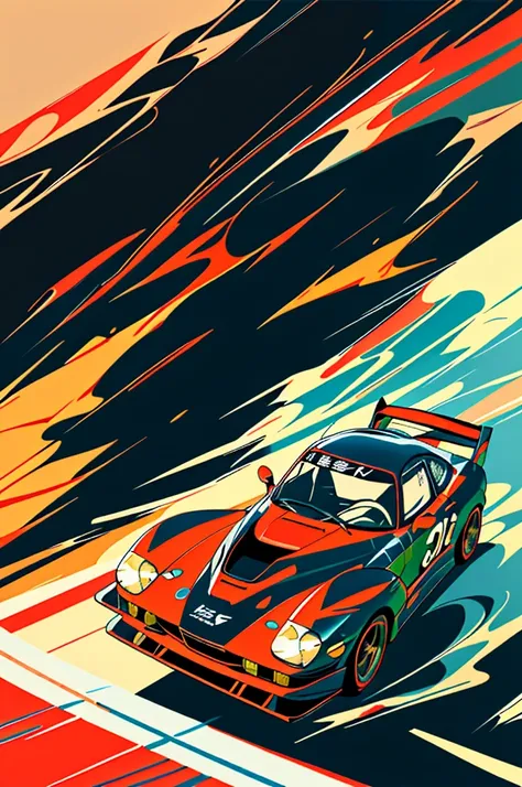 Masterpiece, best quality illustration for a magazine about cars, Japanese racing car standing proudly on the road, engines revving up, during the golden hours of sunset. Realistic and vibrant colors capturing the essence of the setting sun, sleek and deta...