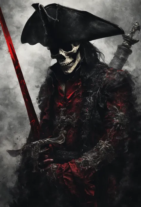 Dark pirate with a red sword，Red Cape，