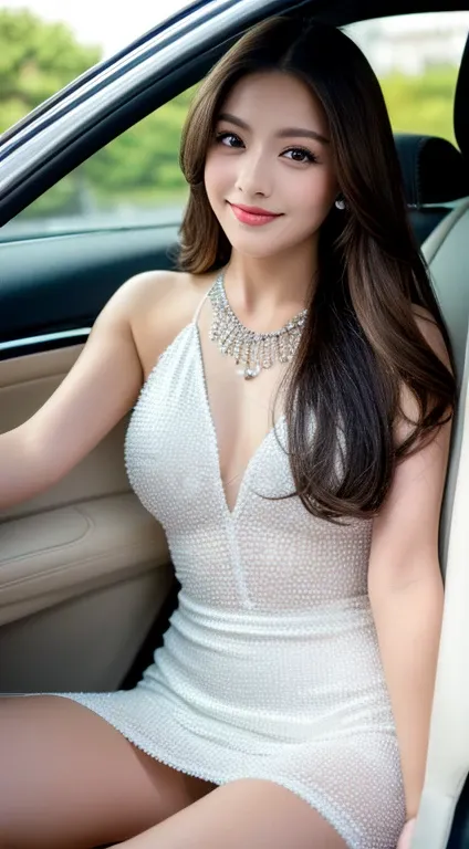 ((highest quality, 8k, masterpiece: 1.3)), concentrated: 1.2, Perfect body beauty: 1.4, Hip: 1.2, Big Breasts: 1.2, ((Delicate long hair)), (sparkling dress: 1.1) , Panty shot, White sexy panties,(sports car, street: 1.2),Black sexy dress,Spread your legs ...