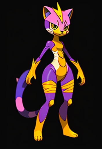 ((Best quality ,artwork )), cat female humanoid, wide hips , wearing Bandage  , blue body , big cat ears  , ((Pokémon style )) , short hair ,big hands , small geet , 