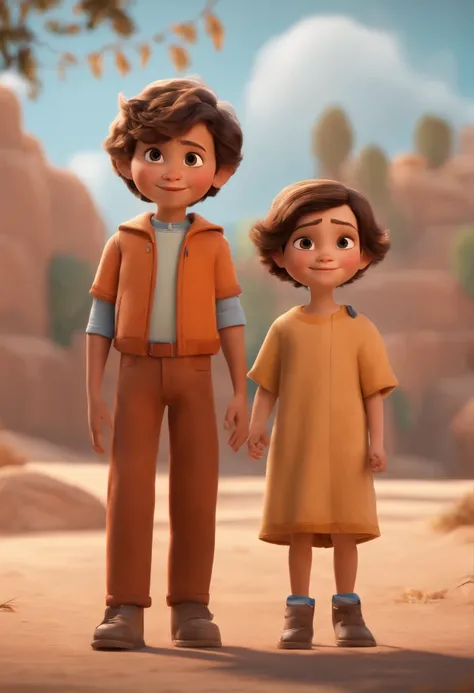 2 kid standing short hair, vestindo uma fantasia espacial, , fundo branco, barnet, Tom, Estilo Pixar, ....3d, desenhos animados, rosto detalhado, asymmetrical 16k