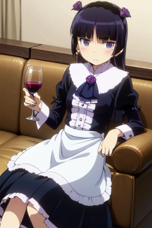 (ruri gokou), masterpiece, highest quality, One Girl, alone, Hime cut, Gothic Lolita, Lolita Fashion, head band,Drinking wine, wine glass