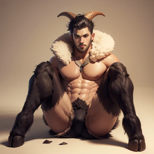 male, bara, fur legs, fur, fur pants, goatlike legs, goatlike, satyr, horns